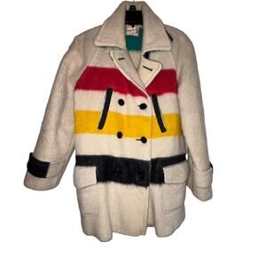 Hudson Bay Blanket Company 100% Wool Cabin Coat Jacket Vintage NO BELT Peacoat